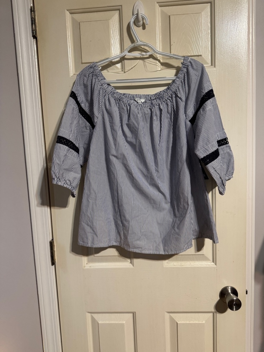 Striped Peasant Blouse with Black Trim - Women